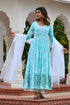 MULMUL OPAL GREEN TIE DYED & BLOCK PRINTED PANELED KURTA-PLAZZO & DUPATTA MULMUL OPAL GREEN TIE DYED & BLOCK PRINTED PANELED KURTA-PLAZZO & DUPATTA
